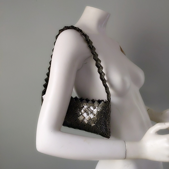 Fun Handmade Origami Greek Key Geometric Woven Baguette Shoulder Purse - Picture 2 of 4